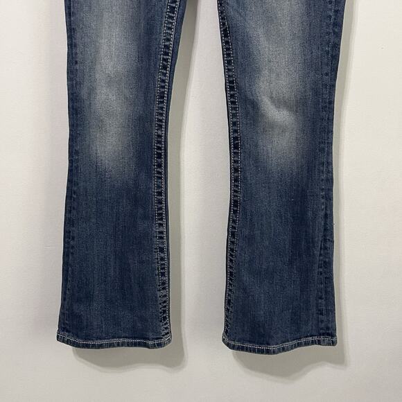 Miss Me Womens Jeans 27 Mid Rise Easy Boot E3304EBS Bling Pockets 30x28 Blue - Picture 2 of 9